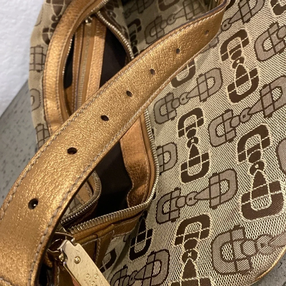 Vintage Gucci Brown Hobo Bag with Iconic Horse Bit Print